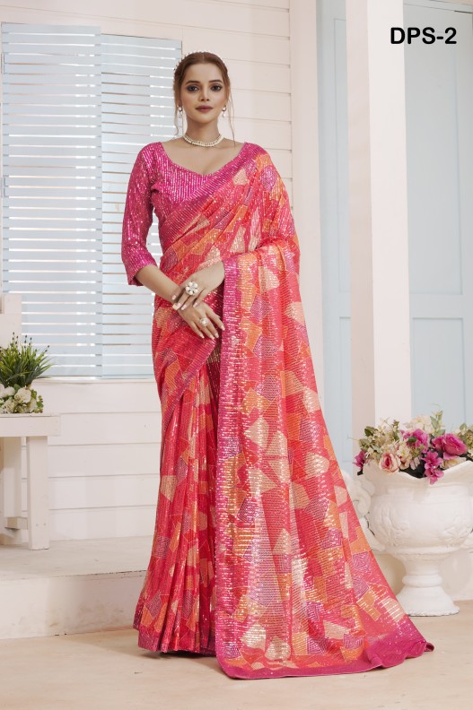 Designer Imported Sequince Digital Print Saree With Designer Blouse 